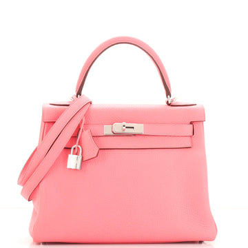 Hermes Kelly Handbag Pink Clemence with Palladium Hardware 28