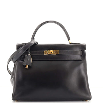Hermes Kelly Handbag Black Box Calf with Gold Hardware 32