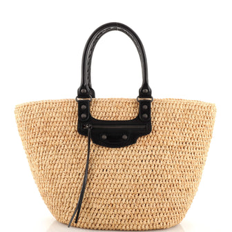 Balenciaga Panier Basket Tote Raffia with Leather Medium