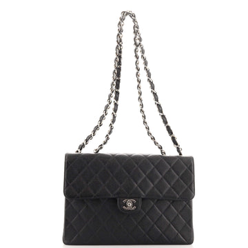 Chanel Vintage Square Classic Single Flap Bag Quilted Caviar Jumbo