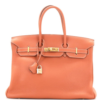 Hermes Birkin Handbag Brown Fjord with Gold Hardware 35