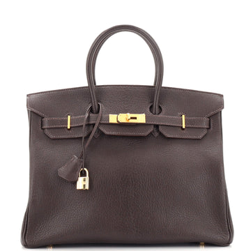 Hermes Birkin Handbag Brown Chevre de Coromandel with Gold Hardware 35