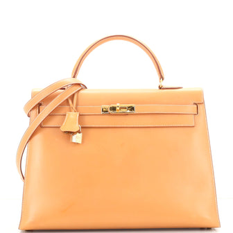 Hermes Kelly Handbag Brown Chamonix with Gold Hardware 35