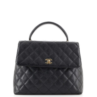 Chanel Vintage Classic Top Handle Flap Bag Quilted Caviar Jumbo