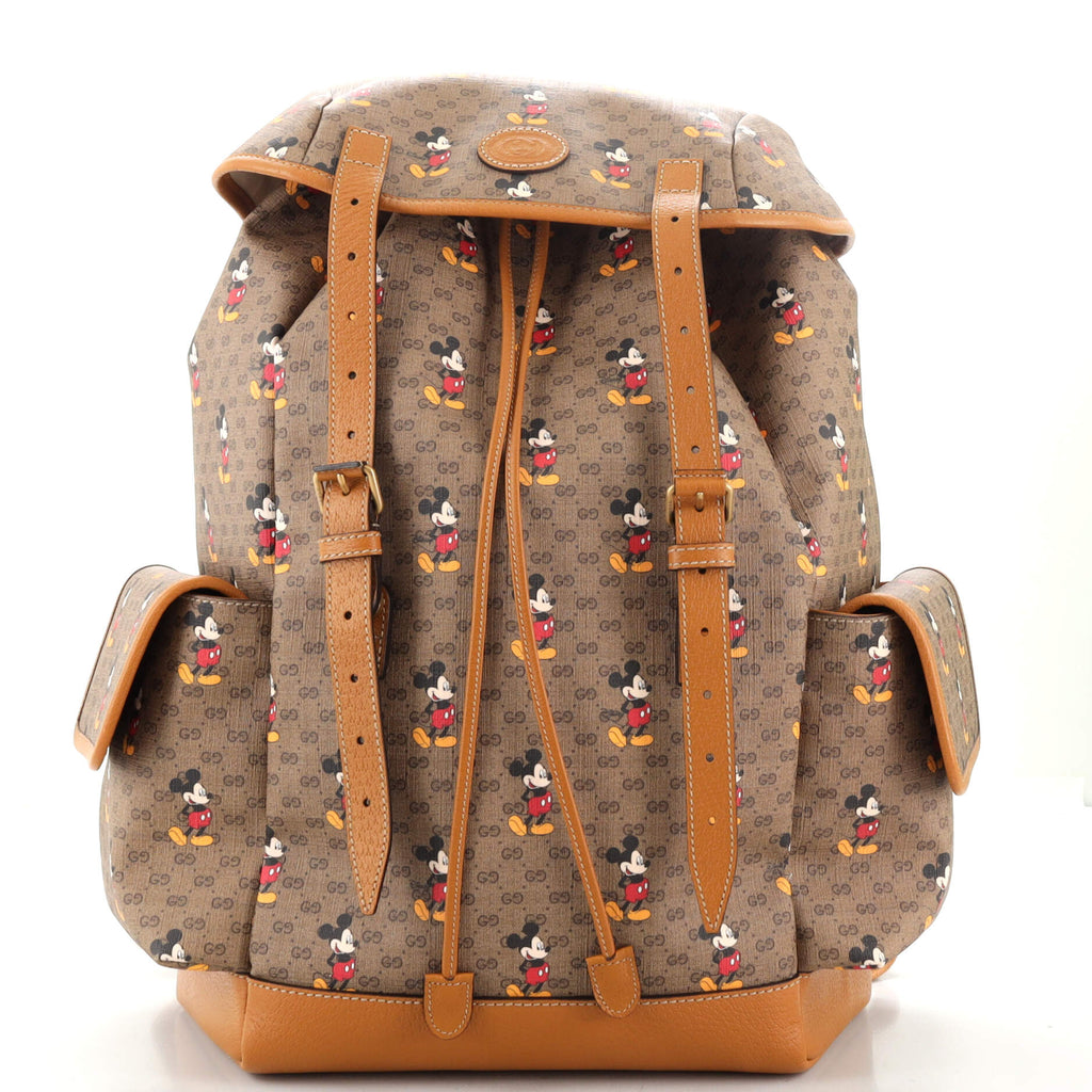 gucci mini backpack men Gucci Disney Mickey Mouse Double Pocket Belt Backpack Printed Mini GG Coated Canvas Large Brown 18087899