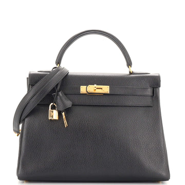 Hermes Kelly Handbag Black Ardennes with Gold Hardware 32