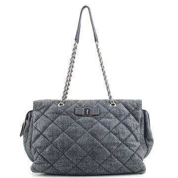 Salvatore Ferragamo Ginette Chain Shoulder Bag Quilted Suede Large
