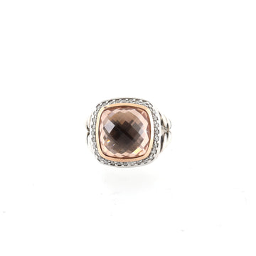 David Yurman Albion Ring Sterling Silver and 18K Rose Gold with Morganite and Diamonds 11mm