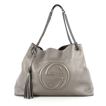Gucci Soho Shoulder Bag Chain Strap Leather Large Gray 1809601