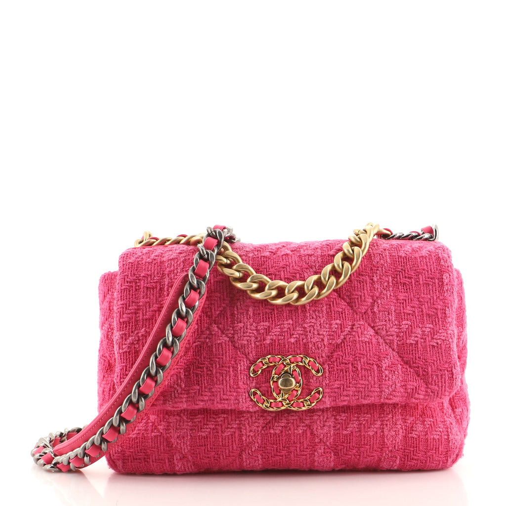 Chanel 19 Flap Bag Quilted Tweed Medium Pink 1809992