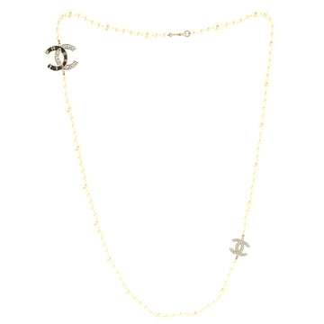 Chanel CC Station Long Necklace Metal with Faux Pearls