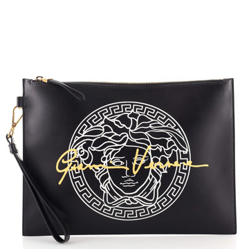 Versace Wristlet Pouch Printed Leather Medium