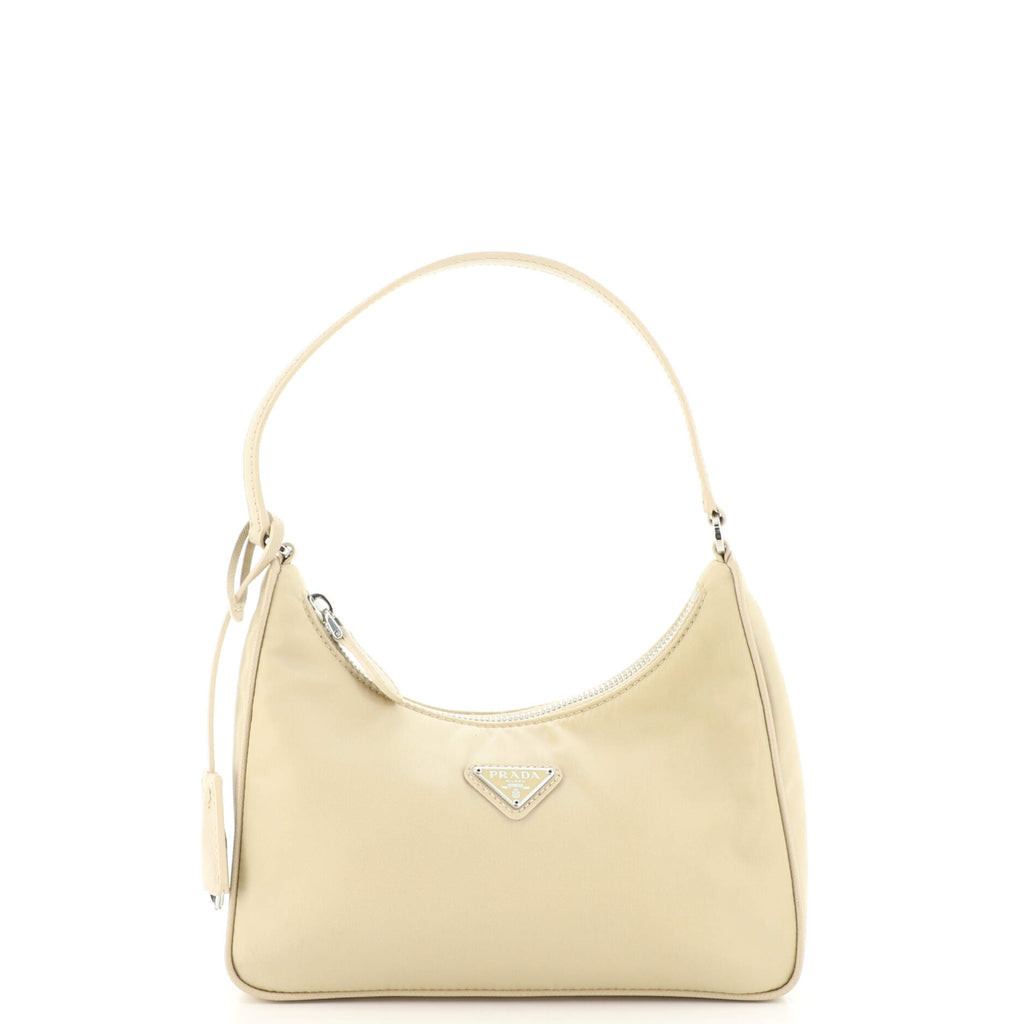 Prada Nylon and Saffiano Leather Mini-Bag Cameo Beige in Nylon and