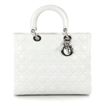 Christian Dior Lady Dior Handbag Cannage Quilt Lambskin Large White 1810701
