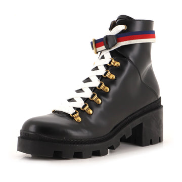 Gucci Women's Heeled Lace Up Combat Ankle Boots Leather