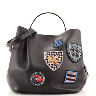Christian Dior Diorific Bucket Bag Patch Embellished Leather Medium