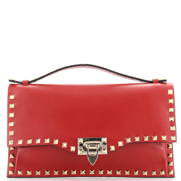Valentino Garavani Rockstud Flip Lock Top Handle Clutch Leather Medium