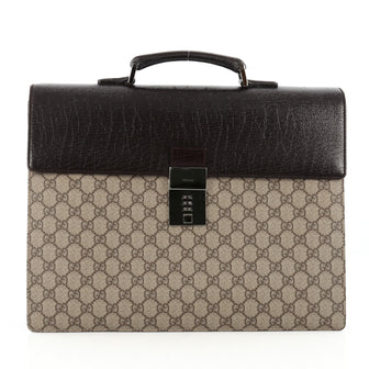 Gucci Combination Lock Briefcase Coated Canvas Large brown