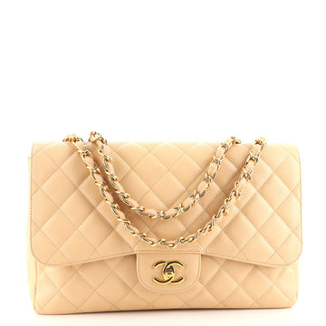 Chanel Vintage Classic Single Flap Bag Quilted Caviar Jumbo