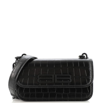 Balenciaga Gossip Flap Bag Crocodile Embossed Leather XS