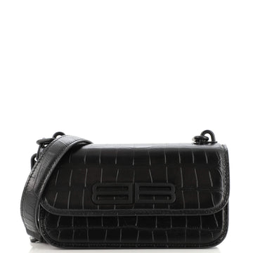 Balenciaga Gossip Flap Bag Crocodile Embossed Leather XS