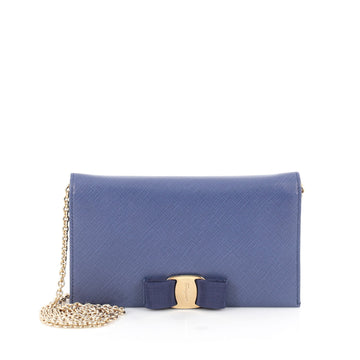 Salvatore Ferragamo Miss Vara Chain Wallet Saffiano Leather Blue