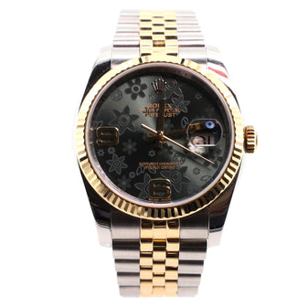 Oyster Perpetual Datejust Automatic Watch Stainless Steel and Yellow Gold with Flower Dial 36