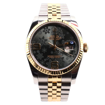Oyster Perpetual Datejust Automatic Watch Stainless Steel and Yellow Gold with Flower Dial 36