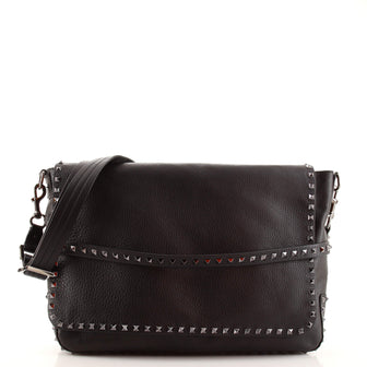 Valentino Garavani Rockstud Flap Messenger Bag Leather Large