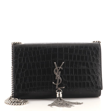 Saint Laurent Classic Monogram Tassel Crossbody Bag Crocodile Embossed Leather Medium