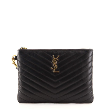 Saint Laurent Classic Monogram Wristlet Pouch Matelasse Chevron Leather Small