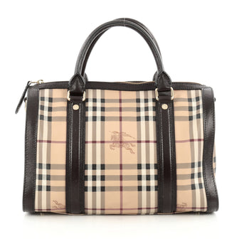 Burberry Alchester Bowling Bag Haymarket Coated Canvas and Leather Medium Brown 1813002