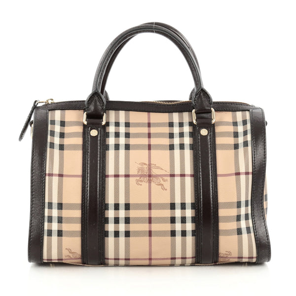 Burberry Alchester Bowling Bag Haymarket Coated Canvas and Leather