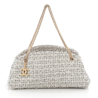 Chanel Just Mademoiselle Handbag Tweed Medium White 1813101