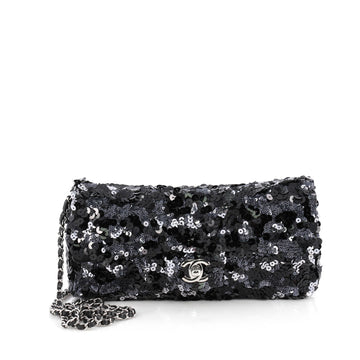 Chanel Classic Single Flap Bag Sequins East West Black 1813103