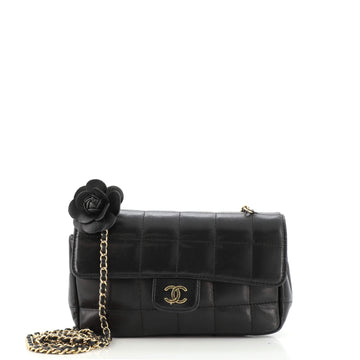 Chanel Camellia Chocolate Bar Flap Bag Quilted Lambskin Mini