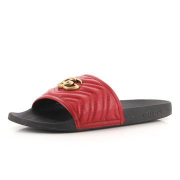 Gucci Women's Marmont Slide Sandals Matelasse Chevron Leather and Rubber