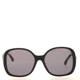 Chanel Interwoven Chain Temple Square Sunglasses Acetate with Leather