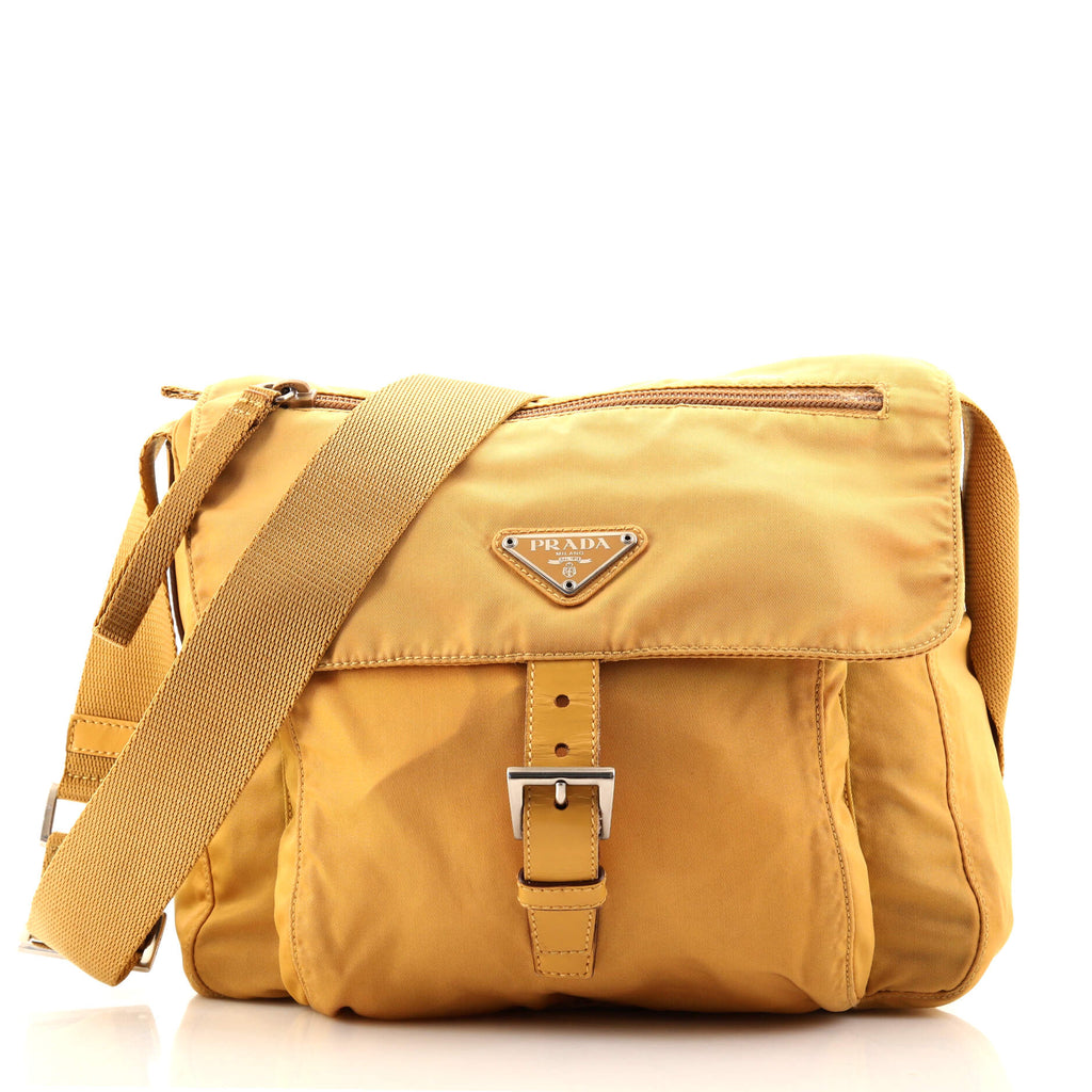 PRADA YELLOW NYLON BUCKLE SHOULDER BAG