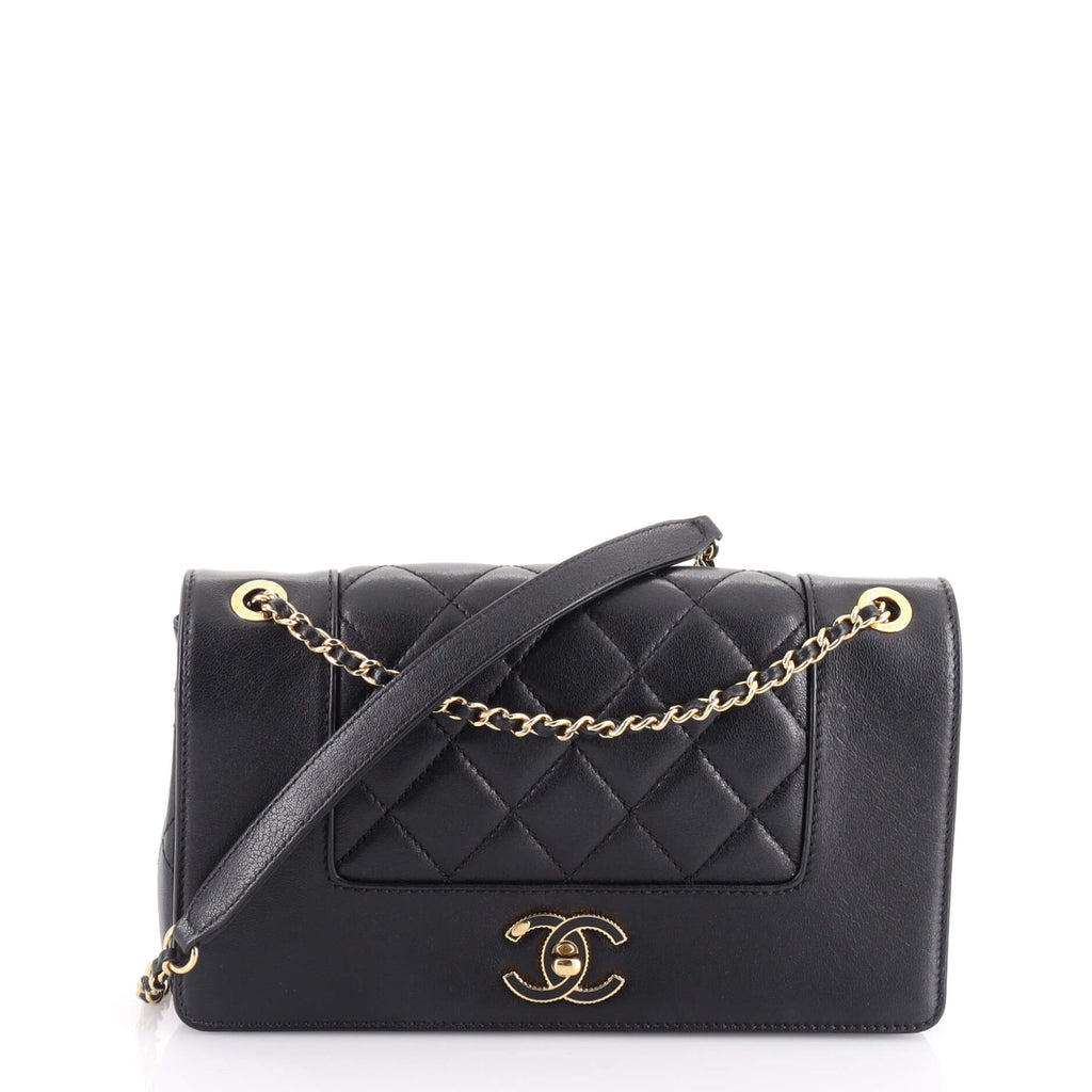 CHANEL Mademoiselle Vintage Flap Sheepskin Leather Shoulder Bag Black-US