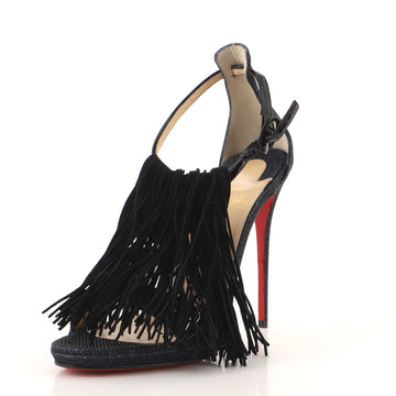 Christian Louboutin Women's Casanovella Fringe Sandals Patent and Glitter Fabric 120