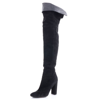 Gianvito Rossi Women's Thigh High Block Heel Boots Suede 85
