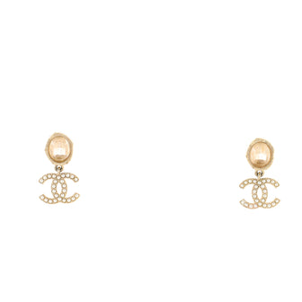 Chanel CC Drop Earrings Metal with Crystals and Faux Pearls