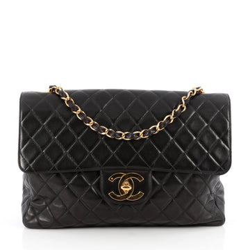 Chanel Vintage Classic Single Flap Bag Quilted Lambskin Maxi Black