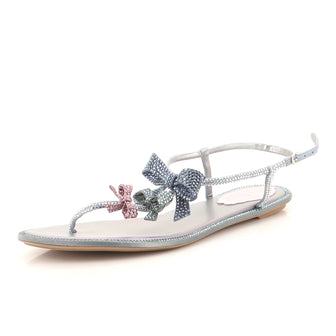Rene Caovilla Women's Caterina Bow T-Strap Sandals Crystal Embellished Leather