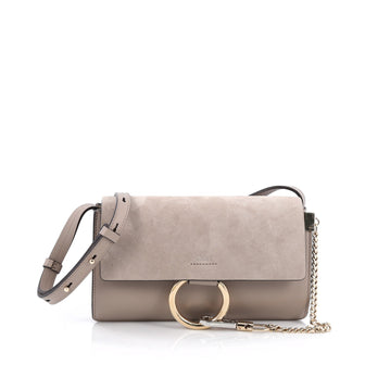 Chloe Faye Shoulder Bag Leather and Suede Small Neutral 1815501