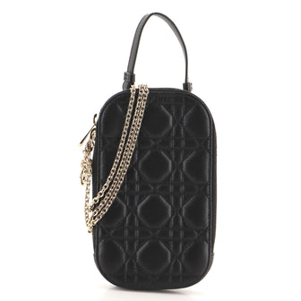 Christian Dior Lady Dior Phone Holder on Chain Cannage Quilt Lambskin