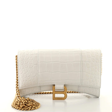 Balenciaga Hourglass Chain Wallet Crocodile Embossed Leather