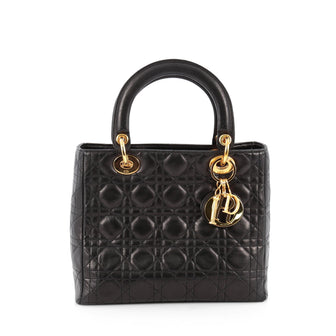 Christian Dior Lady Dior Handbag Cannage Quilt Lambskin Medium Black 1816001