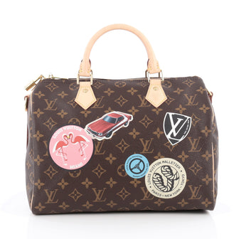 Louis Vuitton Speedy Bandouliere Bag Limited Edition World Tour Monogram Canvas 30 Brown